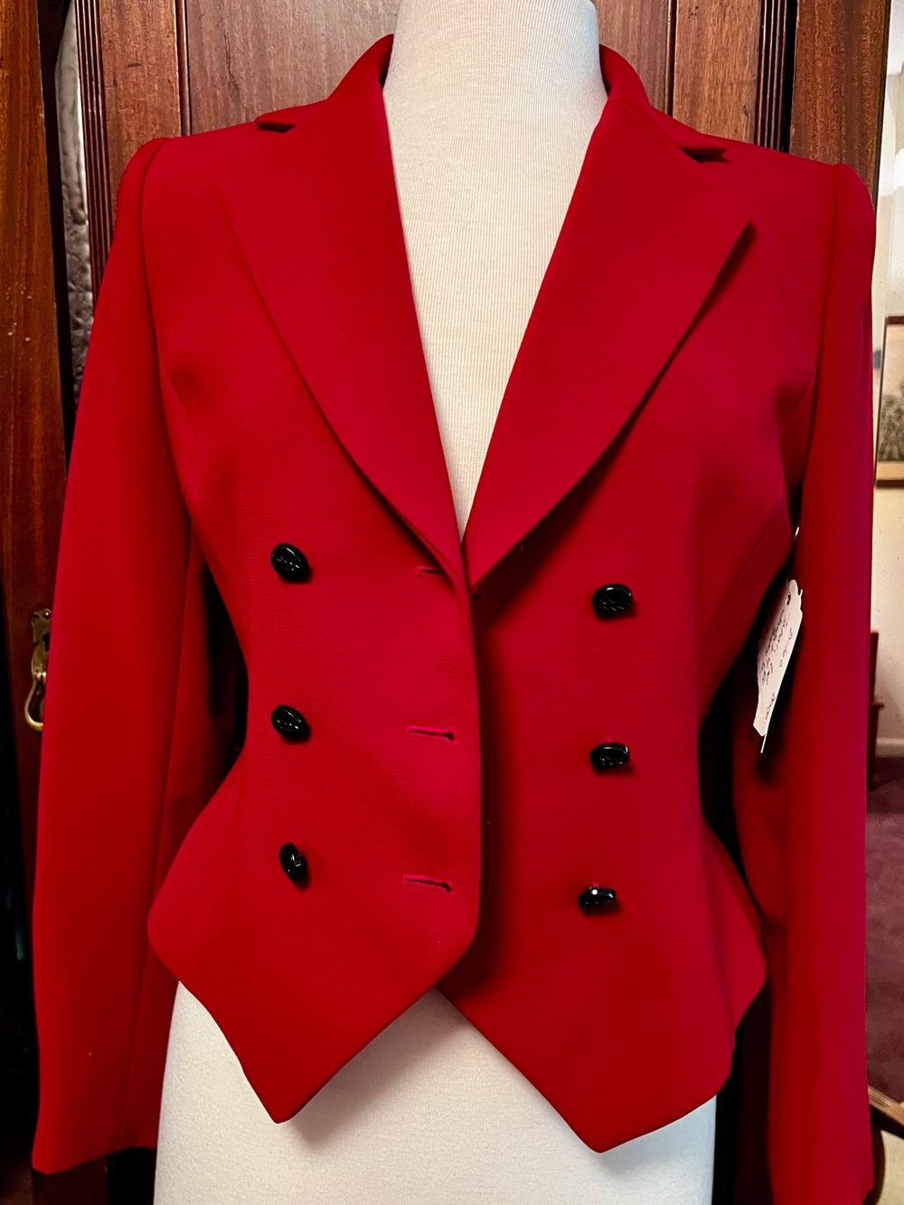 Red Double-Breasted Tailored Blazer
